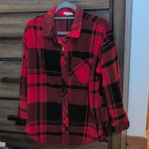 Maurices Red and Black Plaid Women's Button Down Fleece Shirt Size Medium